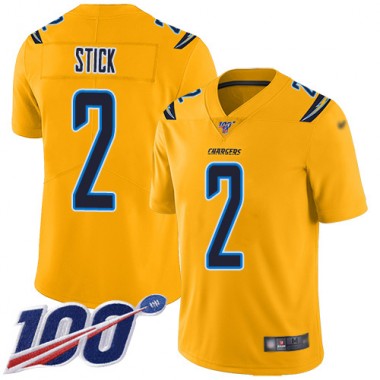 Los Angeles Chargers NFL Football Easton Stick Gold Jersey Men Limited  #2 100th Season Inverted Legend->youth nfl jersey->Youth Jersey